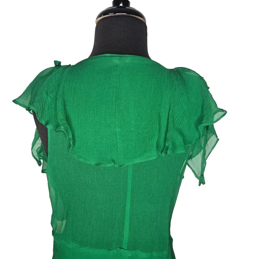 TULULA 100% Silk Duster Robe Large Green Fairy Ethereal Coquette Soft Girl